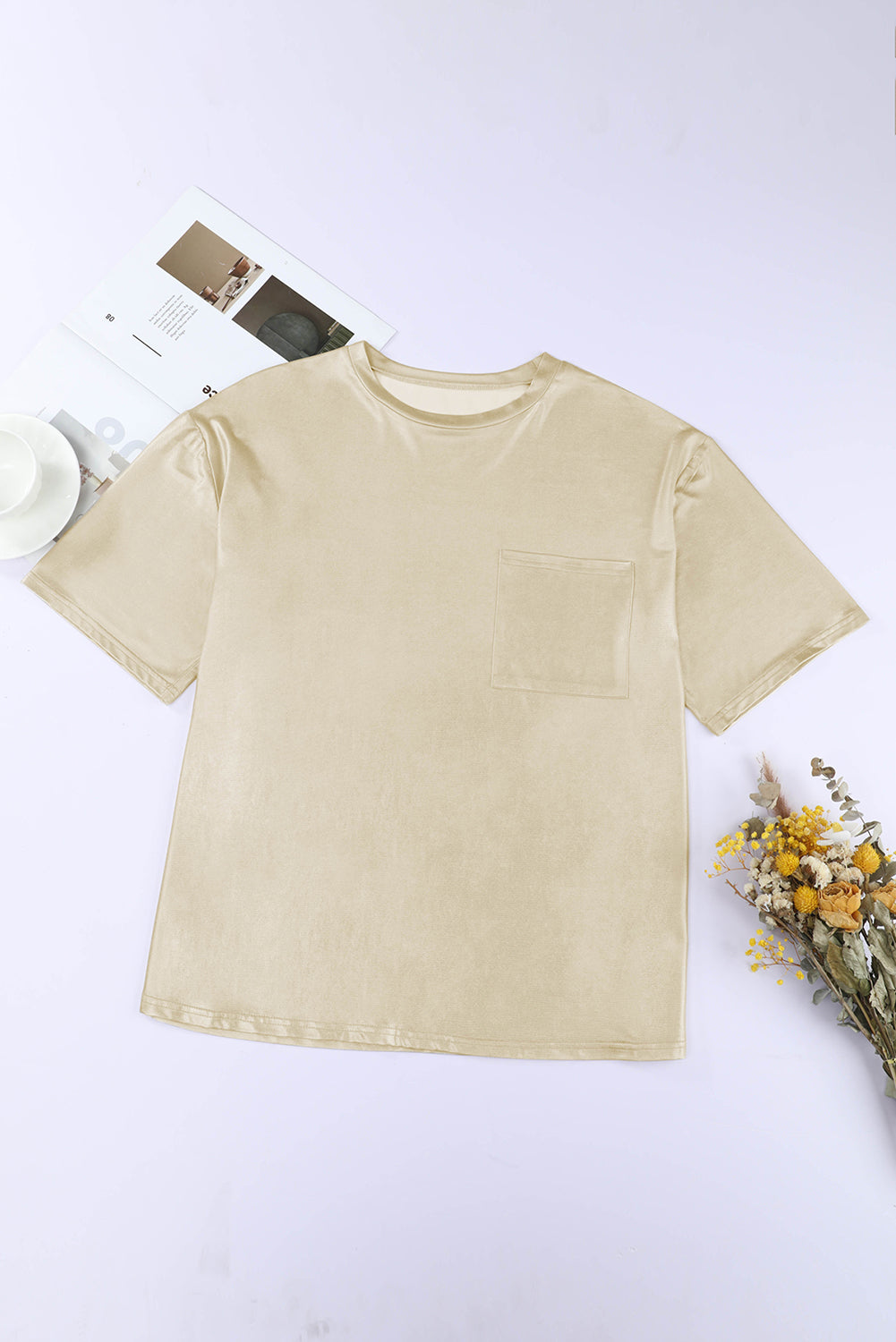 Apricot Chest Pocket Loose Fit Short Sleeve T Shirt