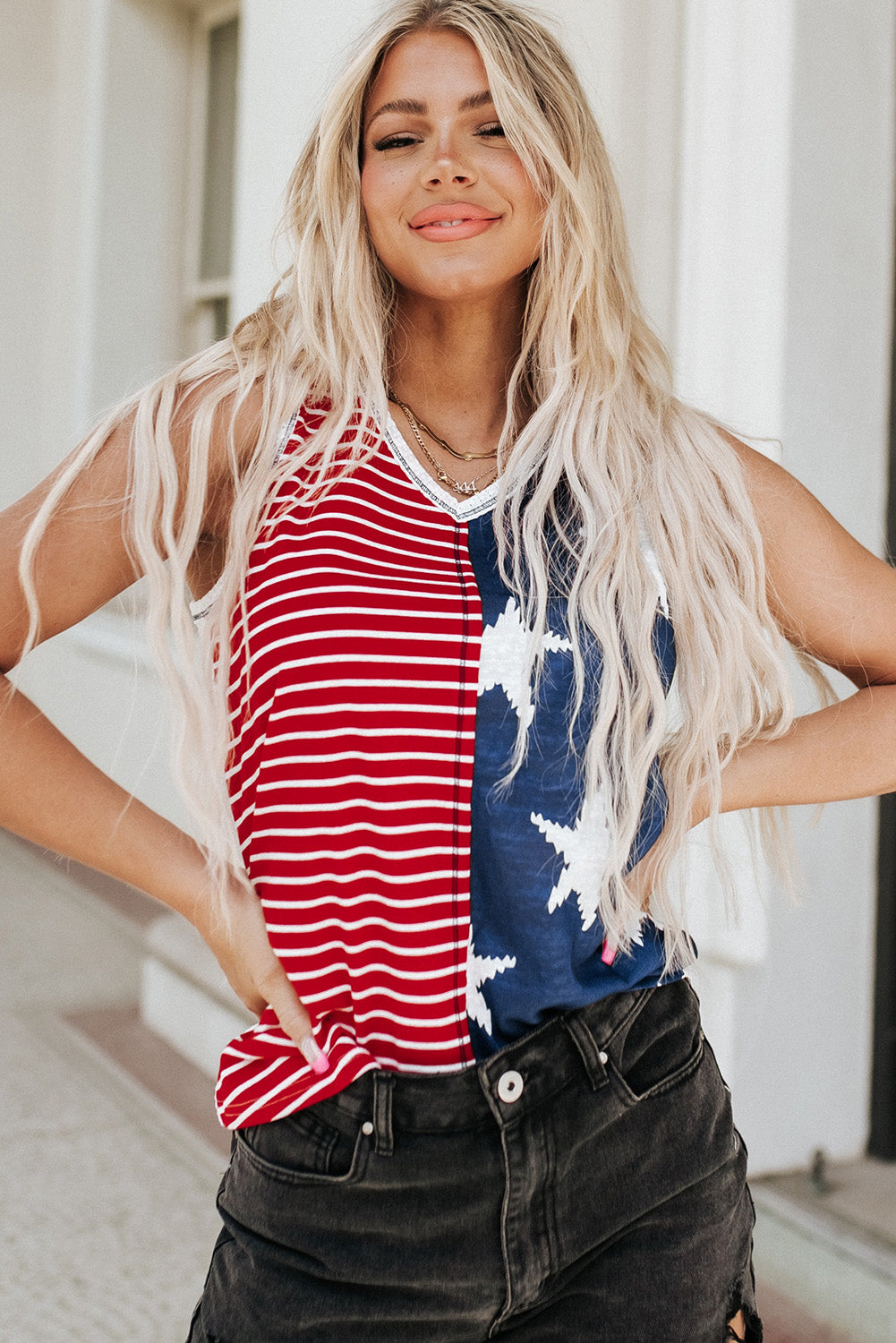 Red American Flag Stars and Stripes Tank Top