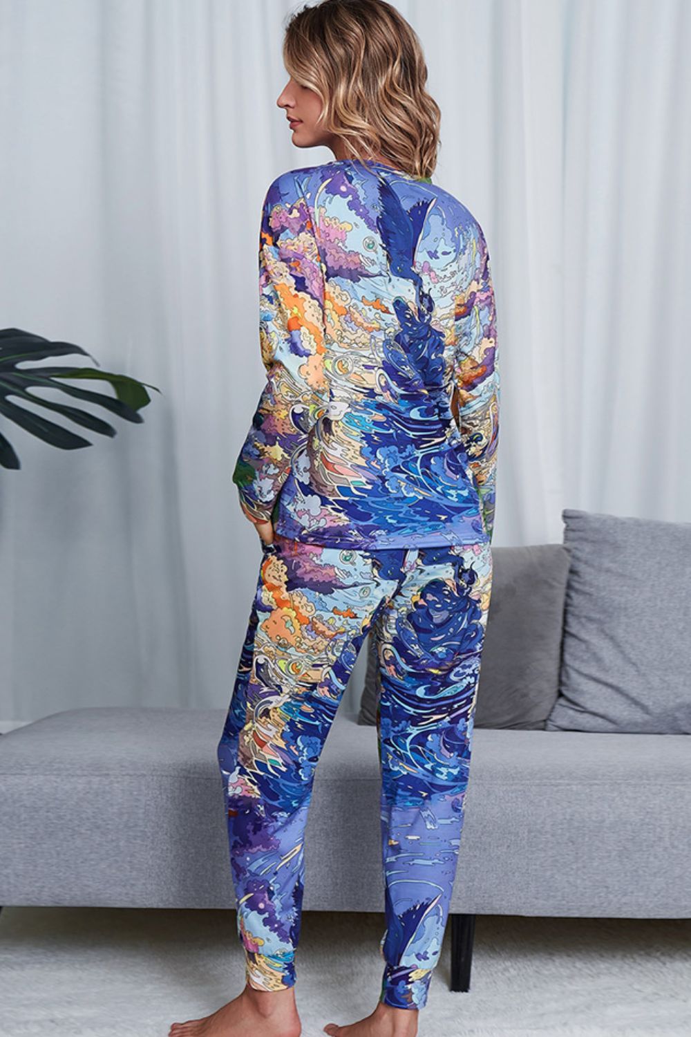 Tie-Dye Crewneck Top and Drawstring Waist Joggers Lounge Set