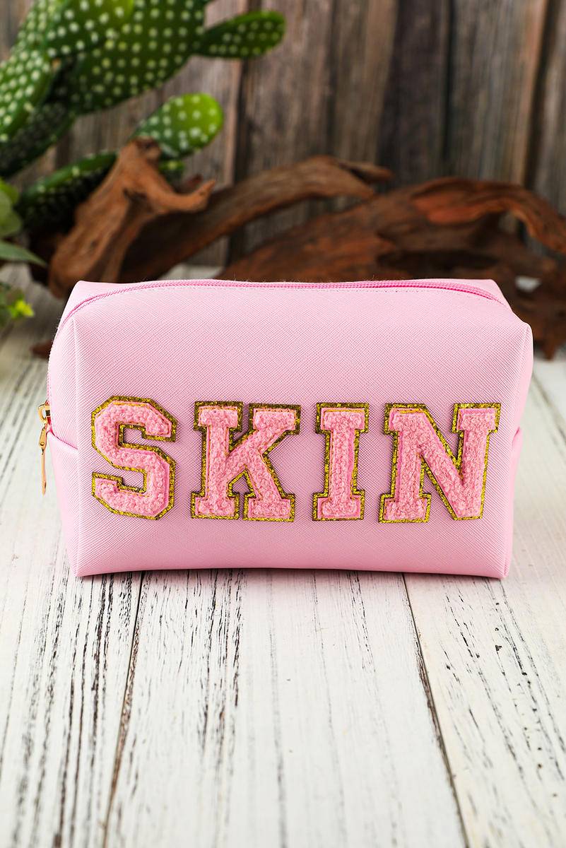 SKIN Embroidered Patch Zipped Cosmetic Bag