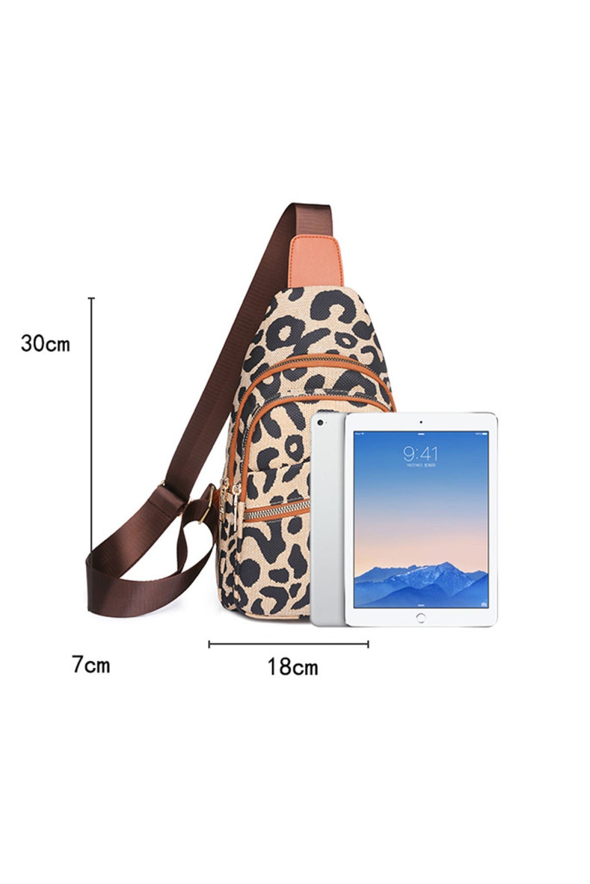 Leopard Leopard Print Multi-Zip Inclined Shoulder Bag