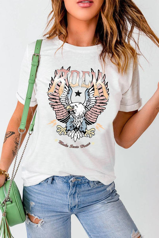 ROCK & Eagle Graphic Round Neck Tee