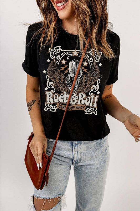 Vintage Rock Roll Graphic Round Neck Tee