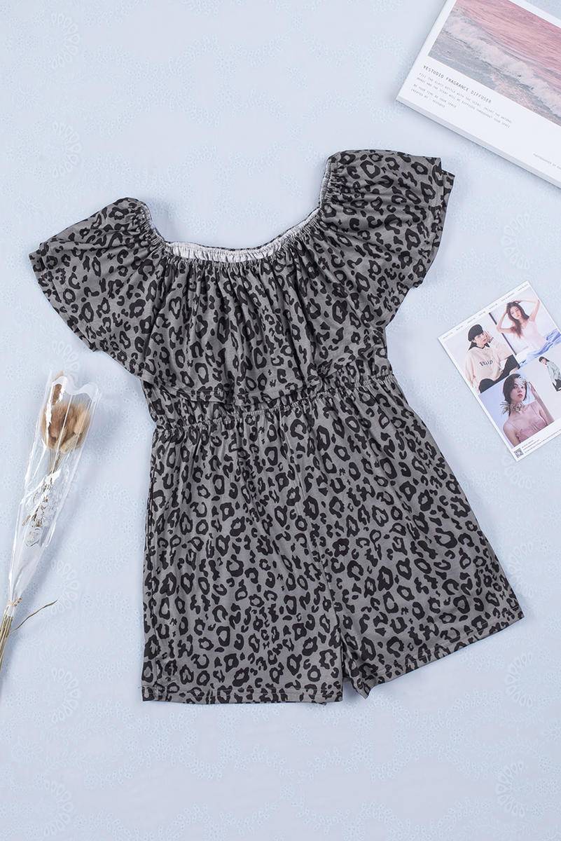 Leopard Off-Shoulder Romper With Pockets